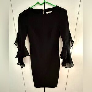 Calvin Klein, Black Elegant Black Dress with Flared Sleeves